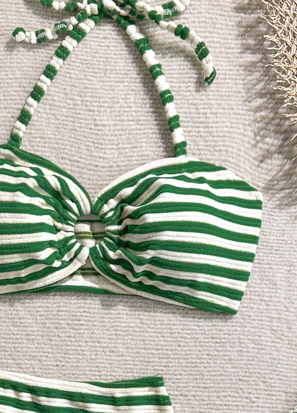 Зеленый летний комплект (лиф, трусики, юбка) бандо, раздельный SHEIN