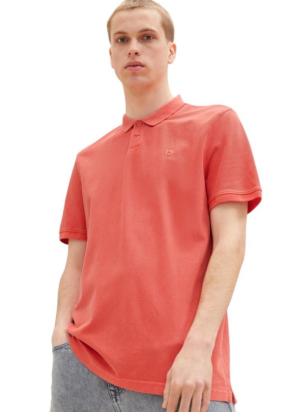Коралловая футболка-поло для мужчин Tom Tailor однотонная