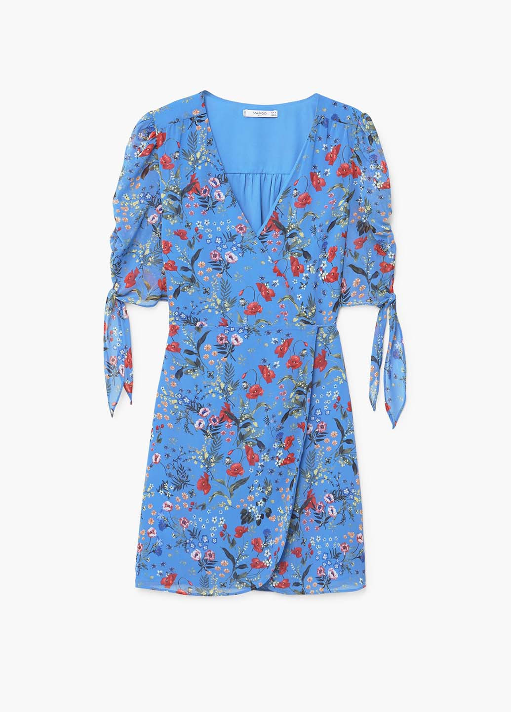 Темно-голубое кэжуал платье на запах Mango с цветочным принтом