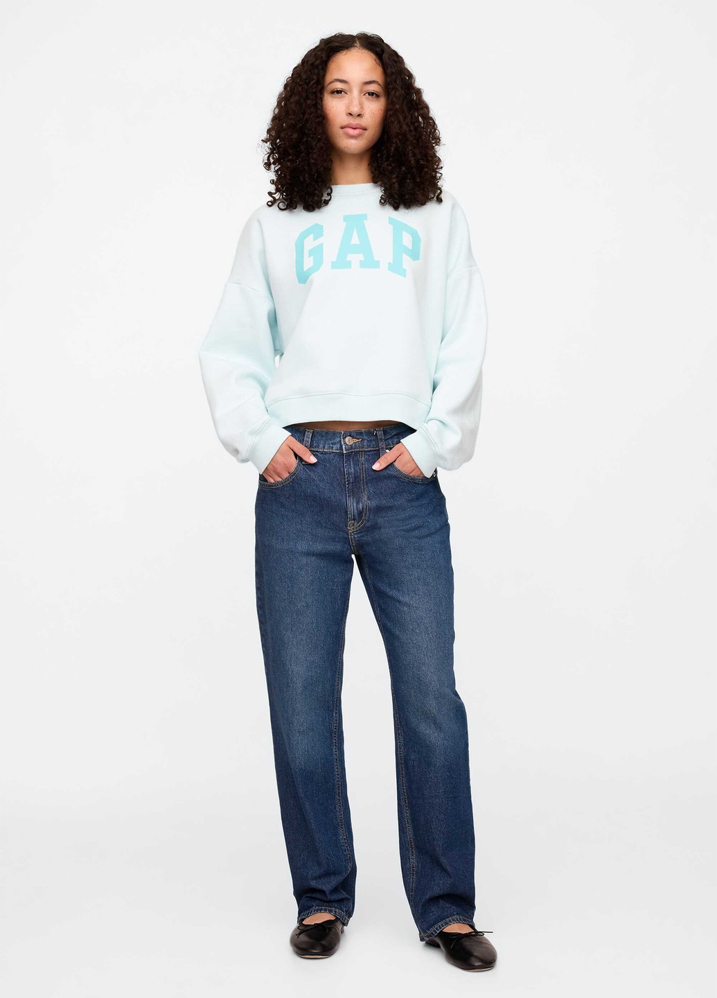 Блакитний світшот Gap логотип без декору (336933311)