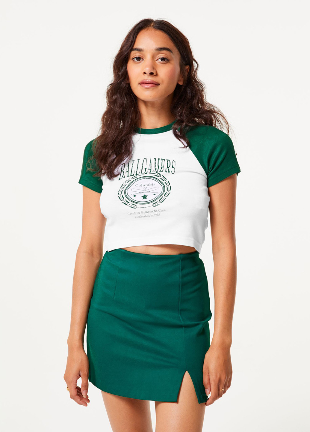 Зеленая кэжуал однотонная юбка Jennyfer а-силуэта (трапеция)