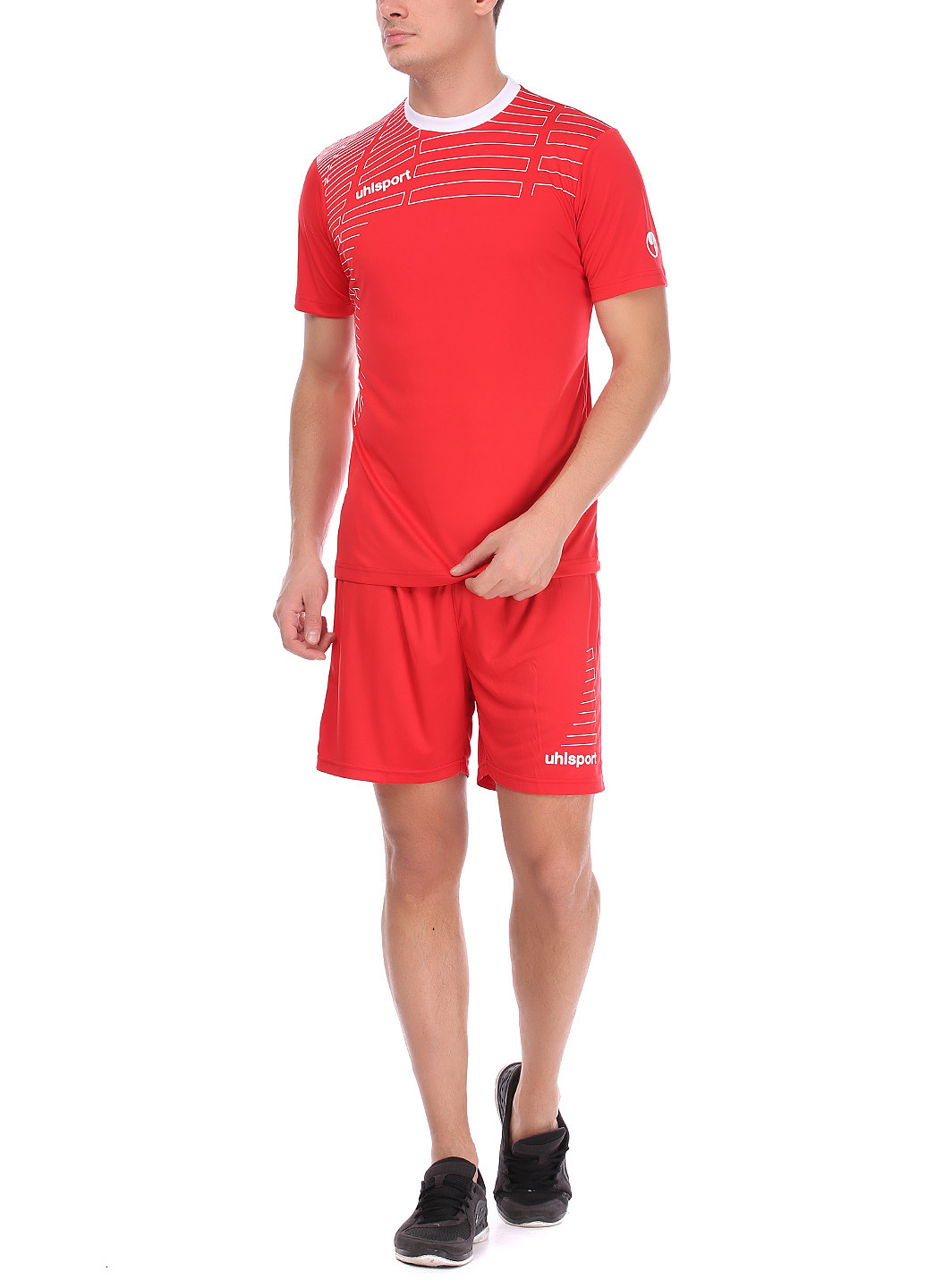 Красный демисезонный костюм (футболка, шорты) с коротким рукавом Uhlsport
