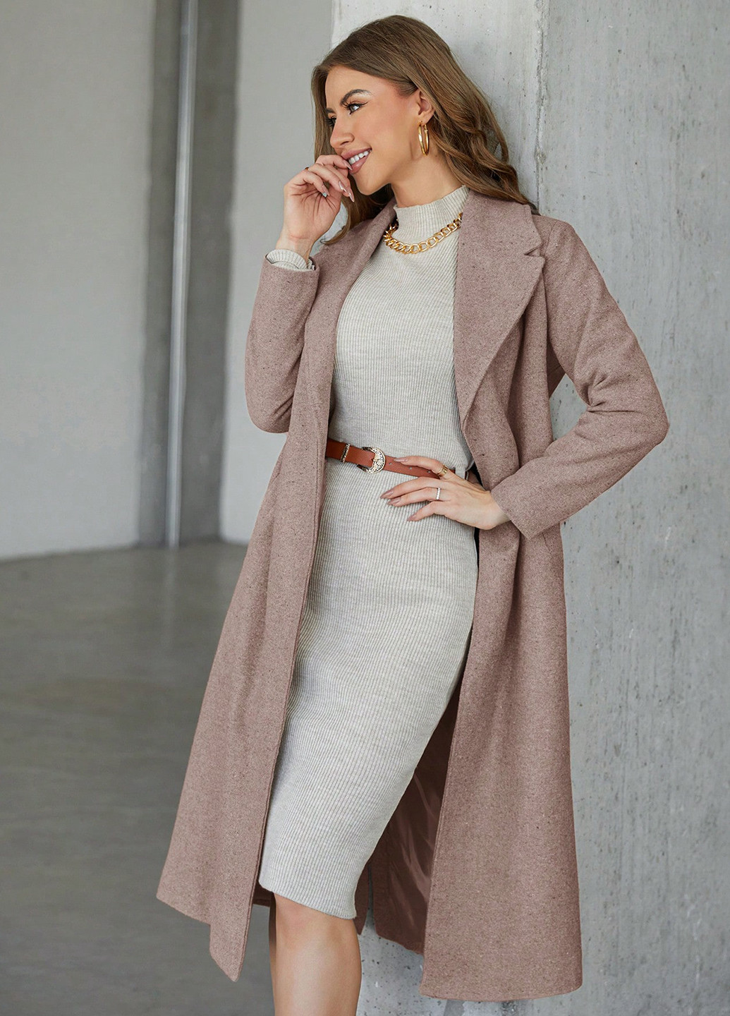 Темно-бежеве демісезонне Пальто SHEIN