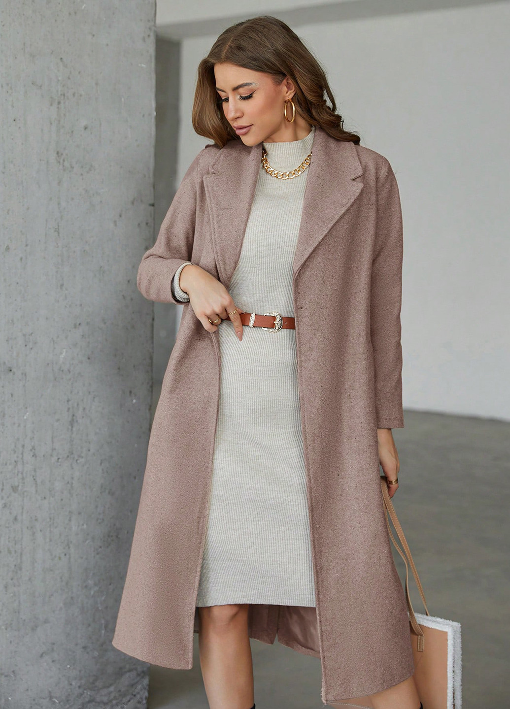 Темно-бежеве демісезонне Пальто SHEIN