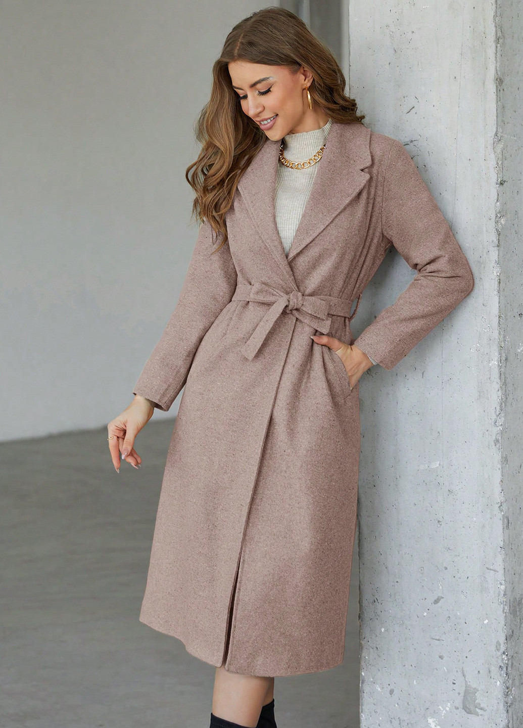 Темно-бежеве демісезонне Пальто SHEIN