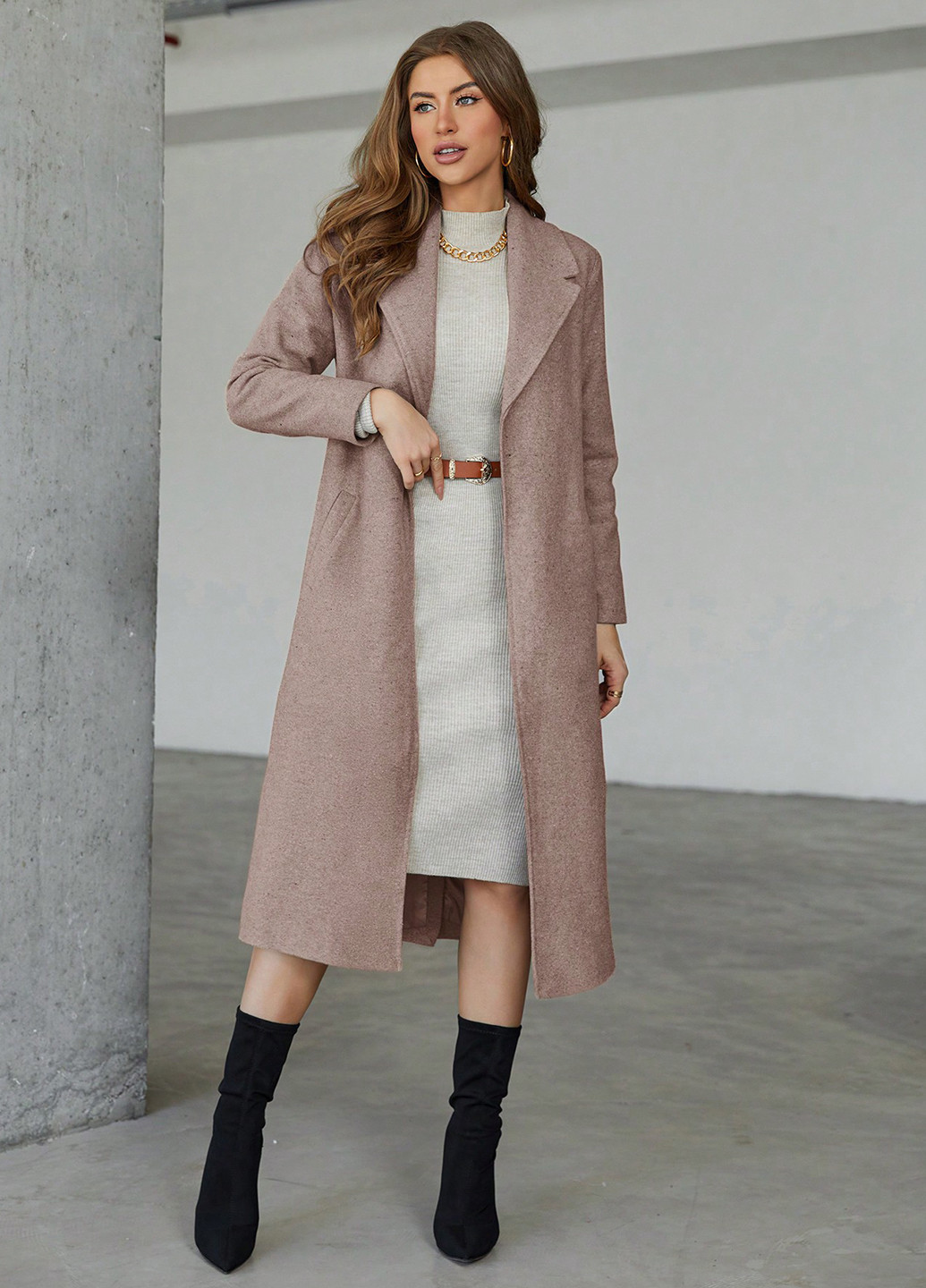 Темно-бежеве демісезонне Пальто SHEIN