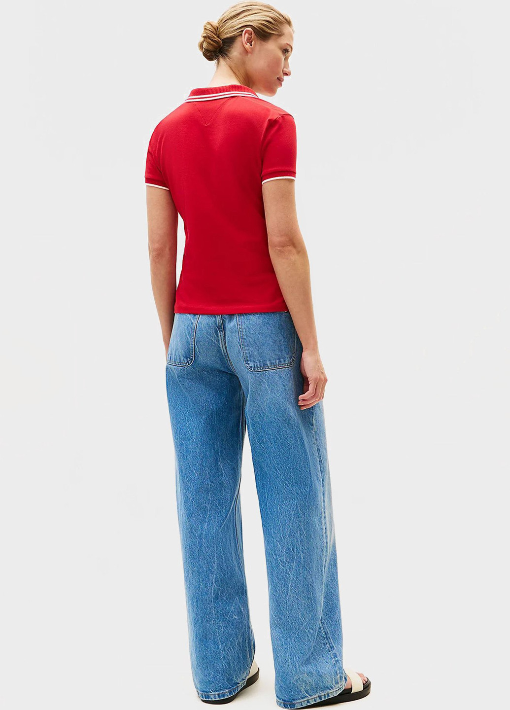 Красная женская футболка-поло Tommy Hilfiger однотонная