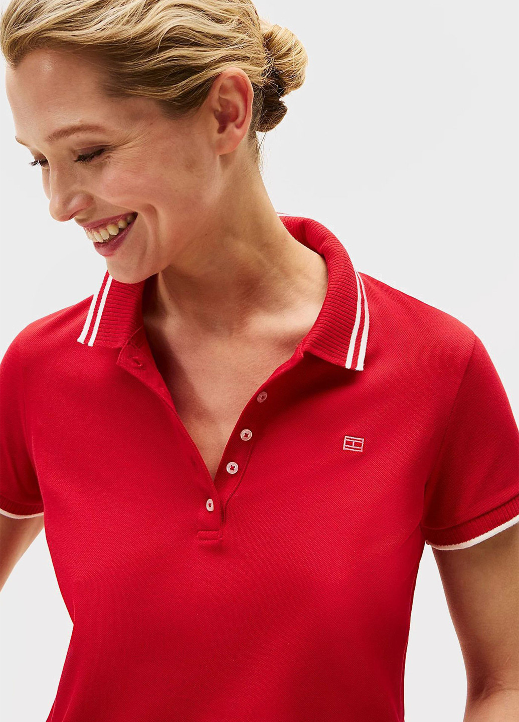 Красная женская футболка-поло Tommy Hilfiger однотонная