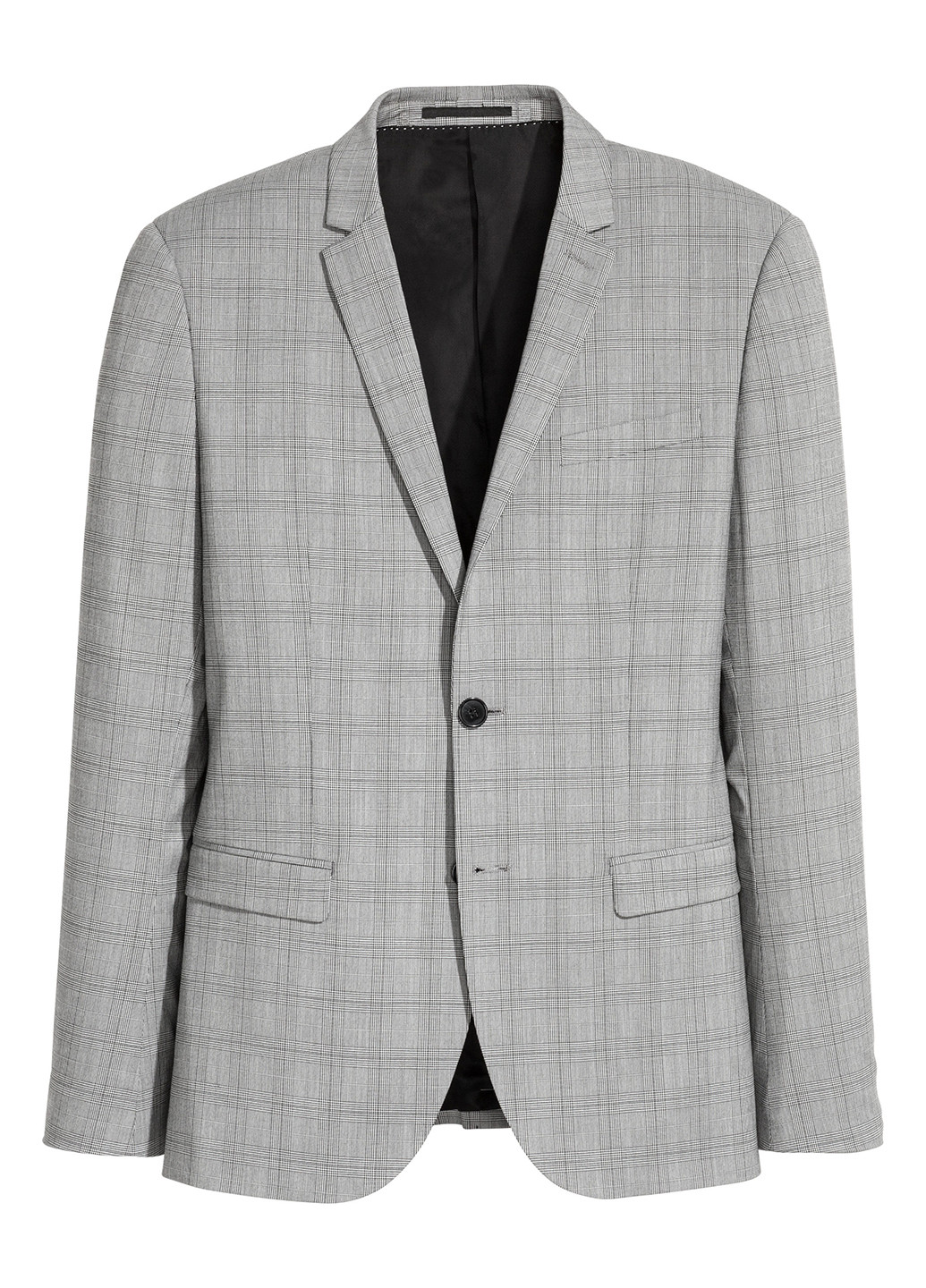 Пиджак H&M с длинным рукавом клетка светло-серый кэжуал