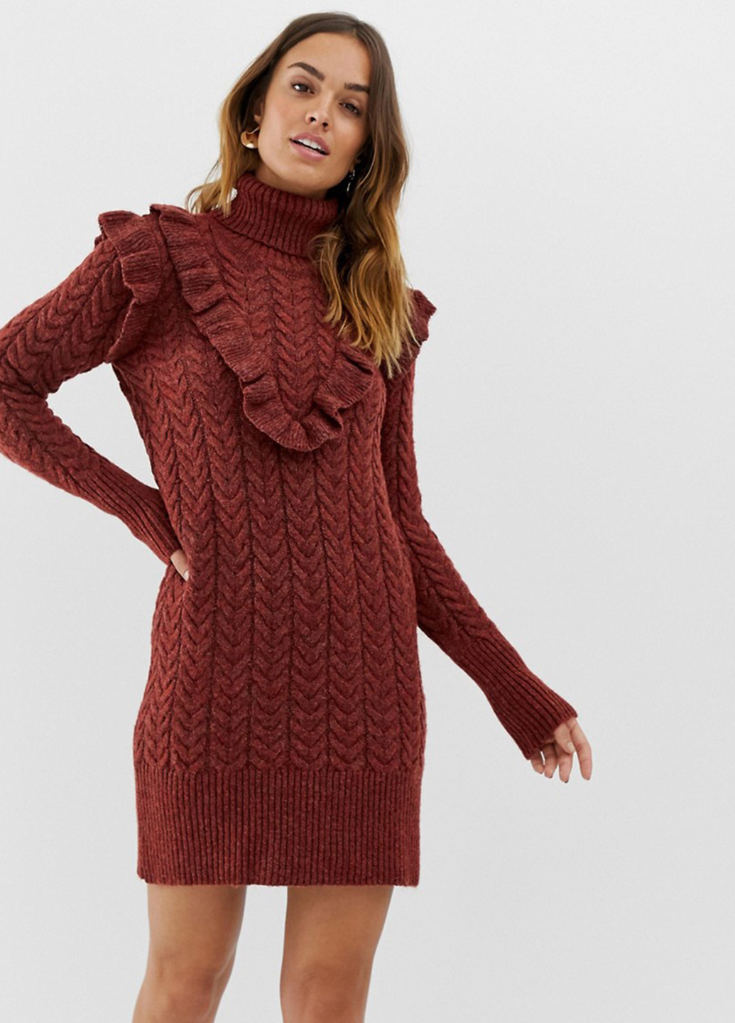 Бордовое кэжуал платье платье-свитер Naf Naf однотонное