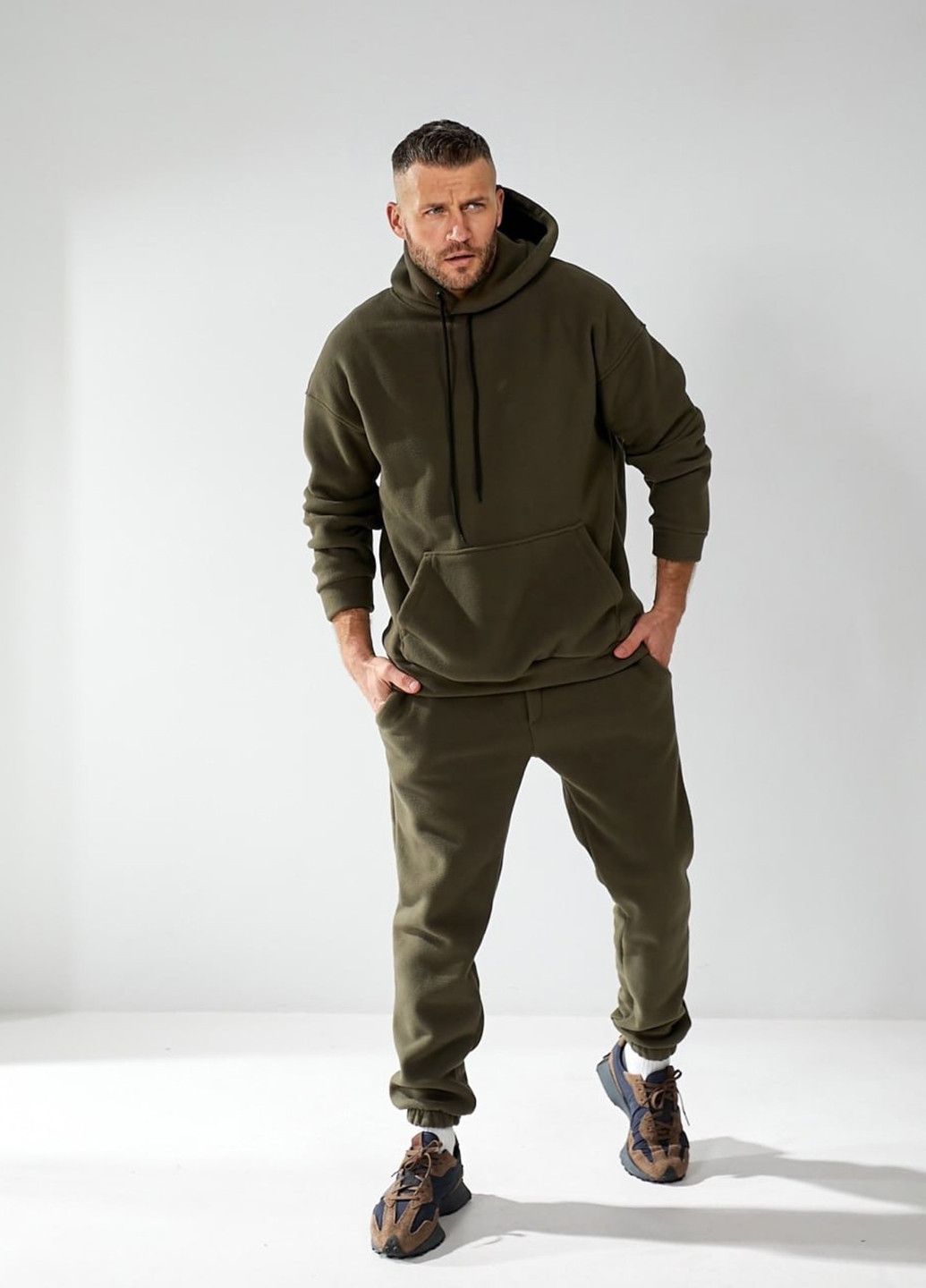 Оливковий (хакі) демісезонний костюм (худі, штани) брючний No Brand