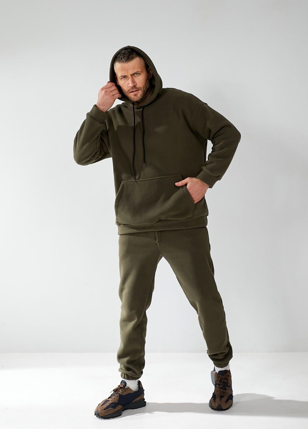 Оливковий (хакі) демісезонний костюм (худі, штани) брючний No Brand