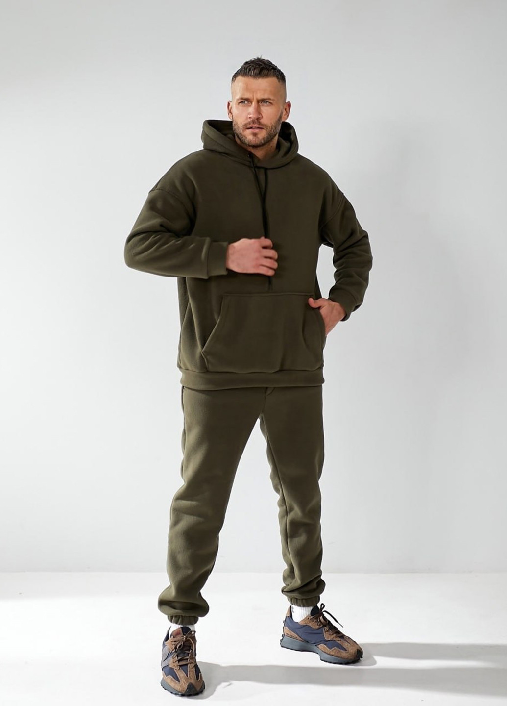 Оливковий (хакі) демісезонний костюм (худі, штани) брючний No Brand