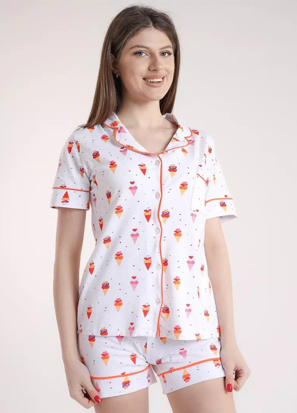 Белая всесезон пижама (рубашка, шорты) рубашка + шорты BBL