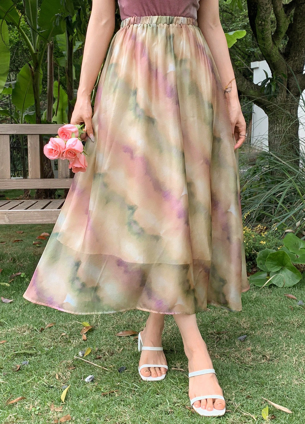 Разноцветная кэжуал тай-дай юбка SHEIN а-силуэта (трапеция)