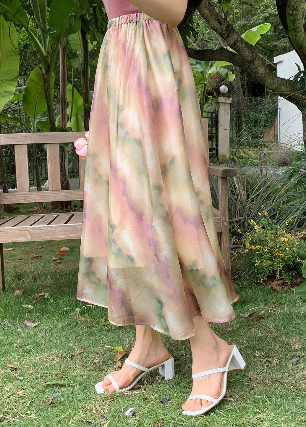 Разноцветная кэжуал тай-дай юбка SHEIN а-силуэта (трапеция)