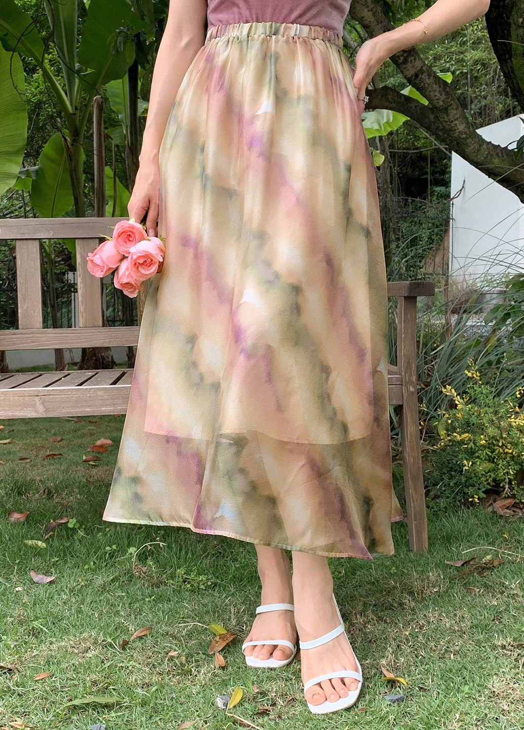 Разноцветная кэжуал тай-дай юбка SHEIN а-силуэта (трапеция)