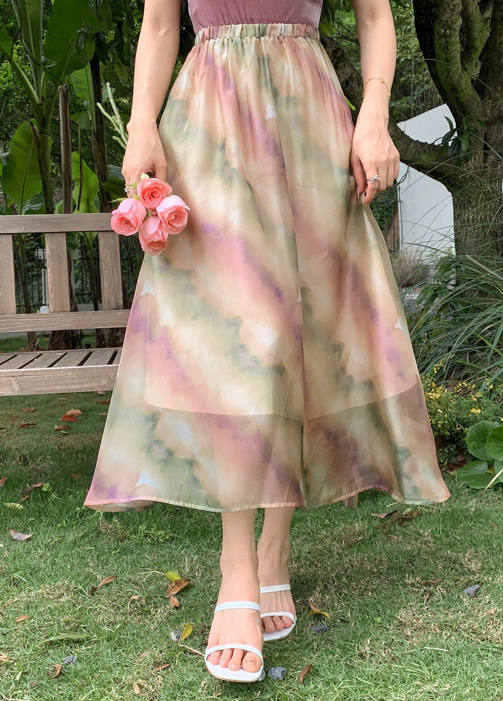 Разноцветная кэжуал тай-дай юбка SHEIN а-силуэта (трапеция)