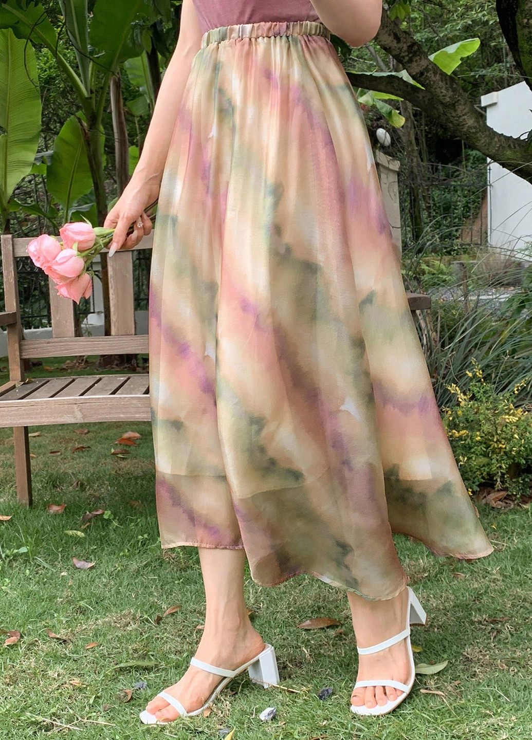 Разноцветная кэжуал тай-дай юбка SHEIN а-силуэта (трапеция)