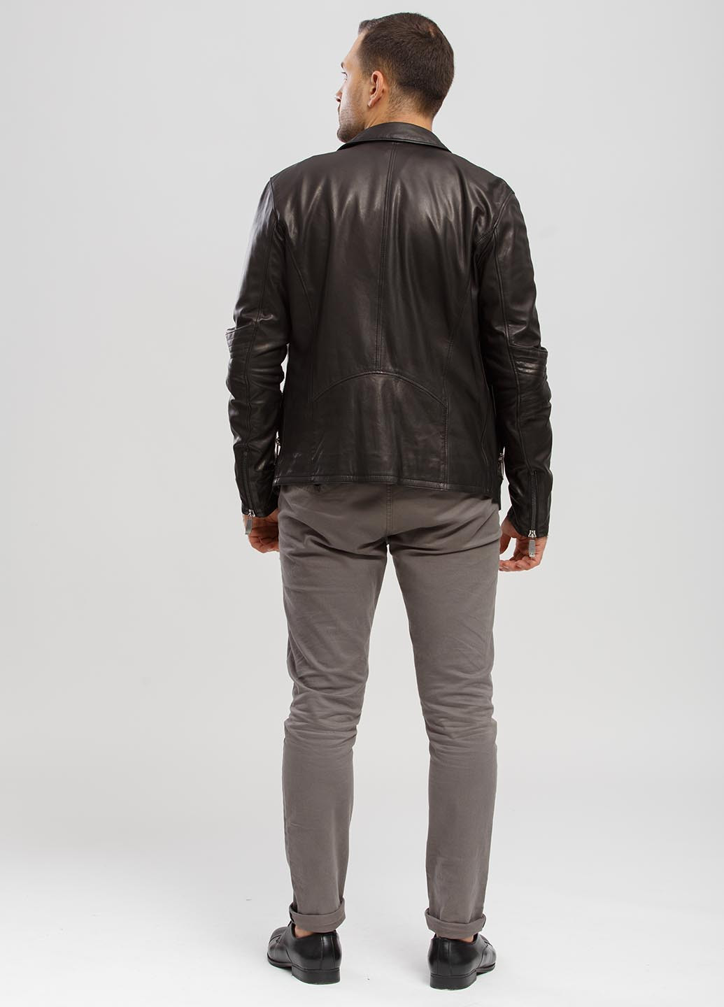 Темно-коричневая демисезонная куртка кожаная Cvk brand