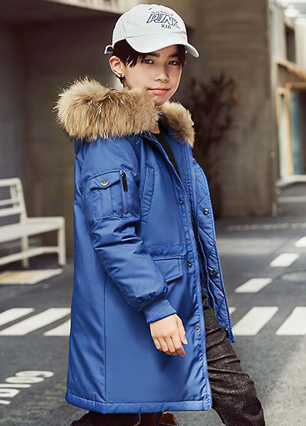 Синяя демисезонная куртка для мальчика пуховая зимняя 8497 170 см синий 63136 DobraMAMA