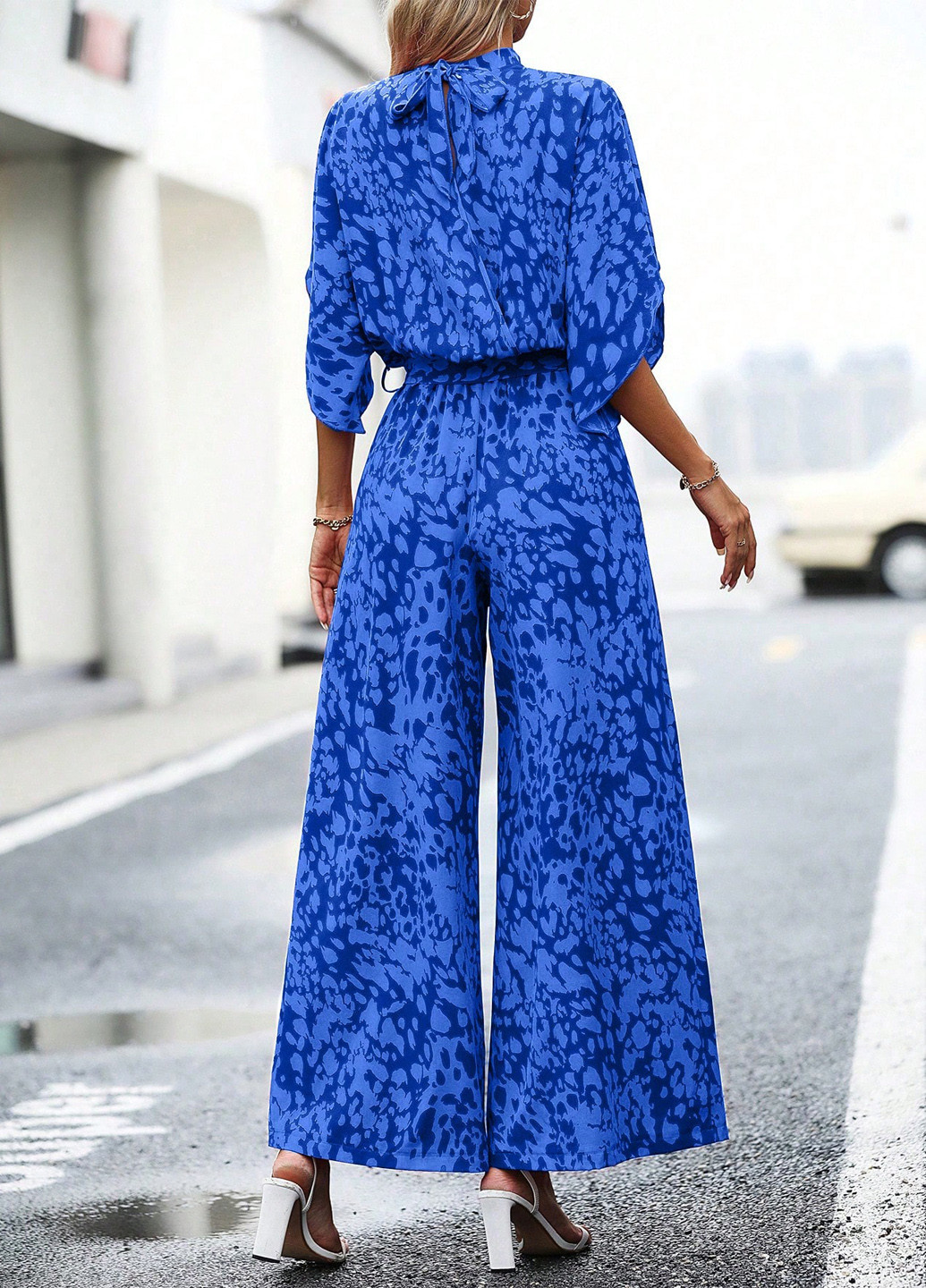 Комбінезон SHEIN комбінезон-брюки анімалістичні синій кежуал поліестер, жаккард