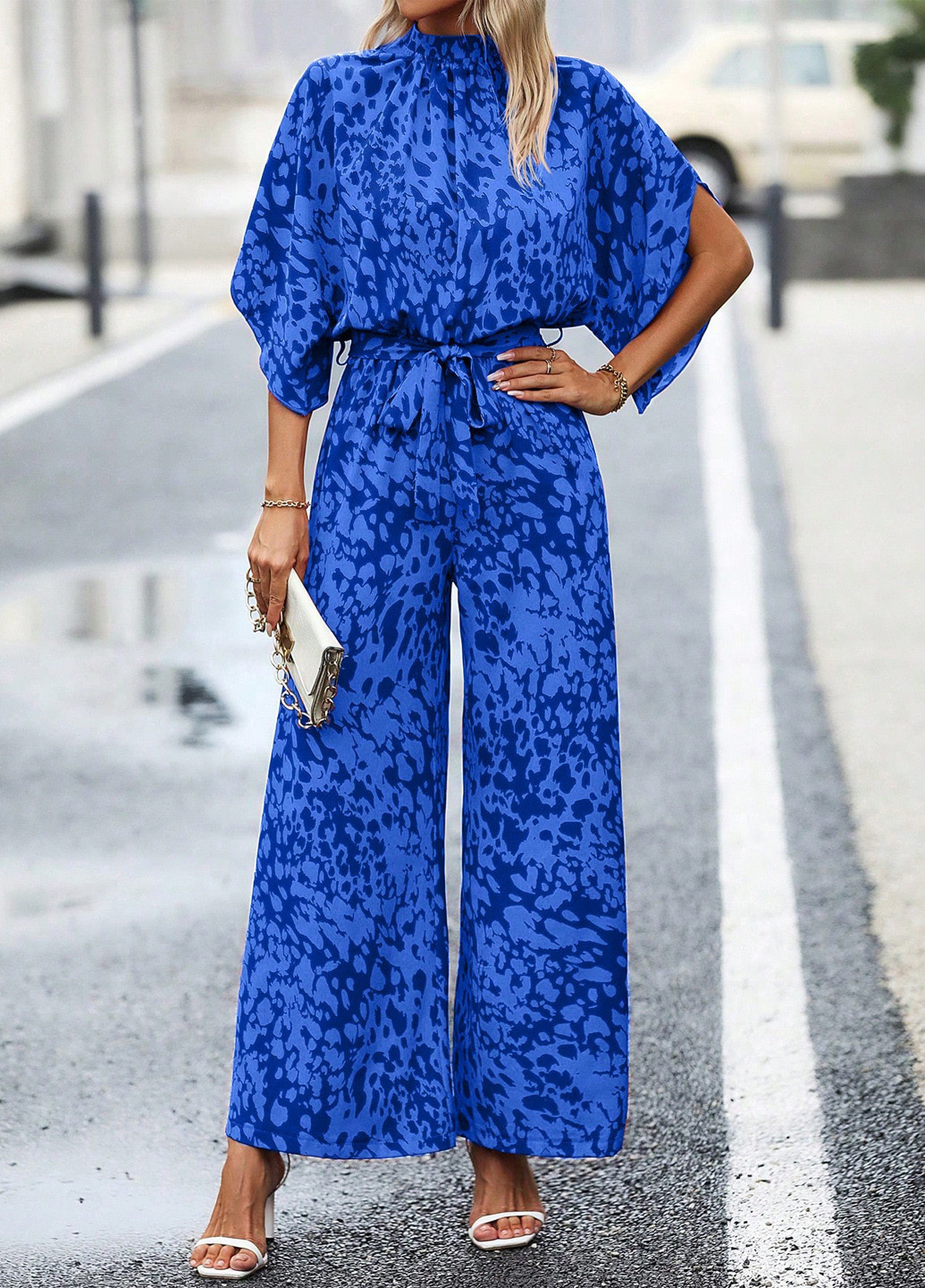 Комбінезон SHEIN комбінезон-брюки анімалістичні синій кежуал поліестер, жаккард