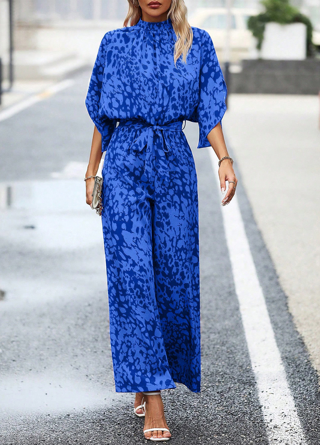 Комбінезон SHEIN комбінезон-брюки анімалістичні синій кежуал поліестер, жаккард