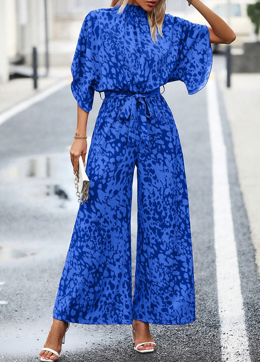 Комбінезон SHEIN комбінезон-брюки анімалістичні синій кежуал поліестер, жаккард