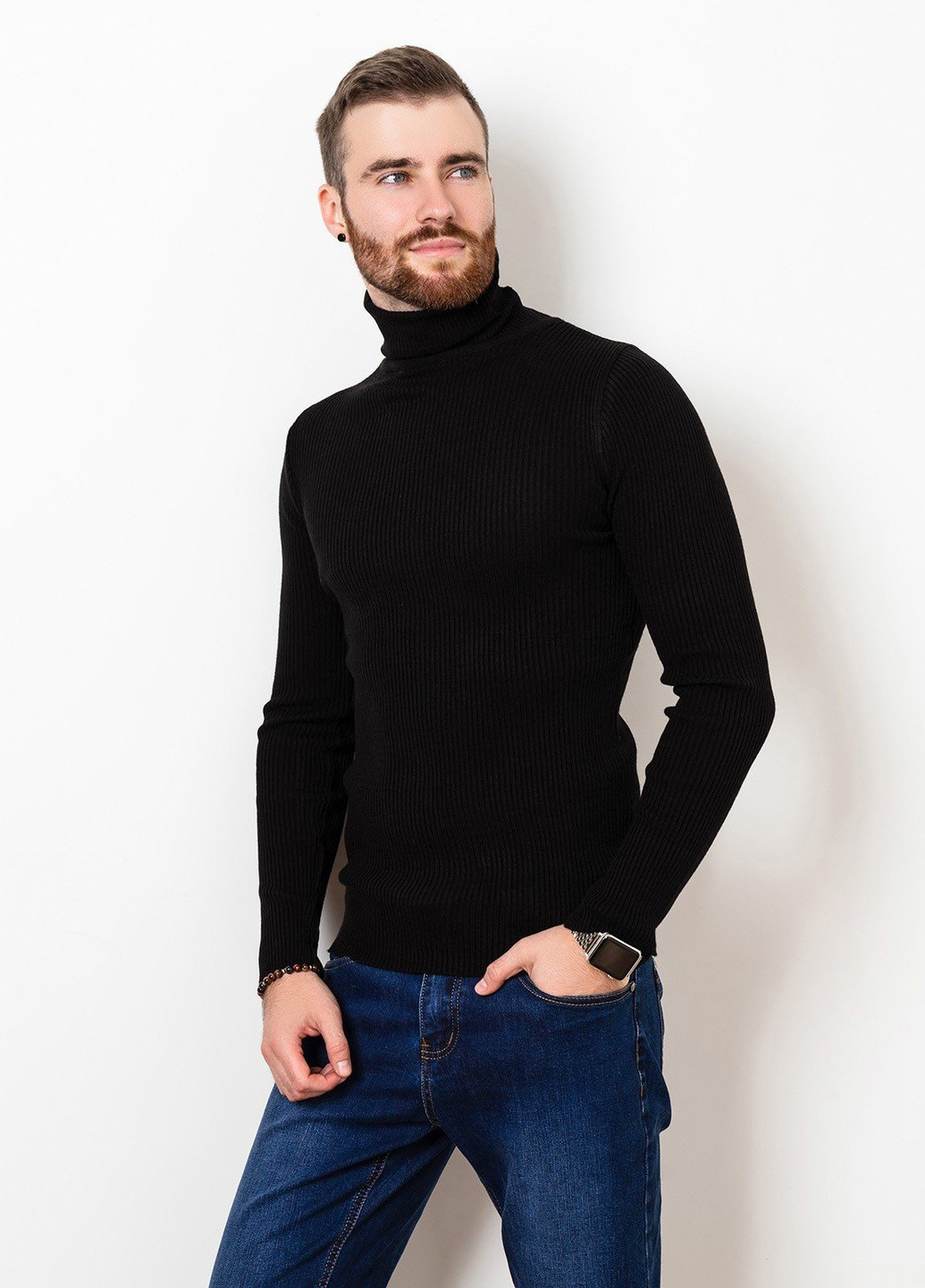 Черный демисезонный свитер мужской джемпер ISSA PLUS GN4-58
