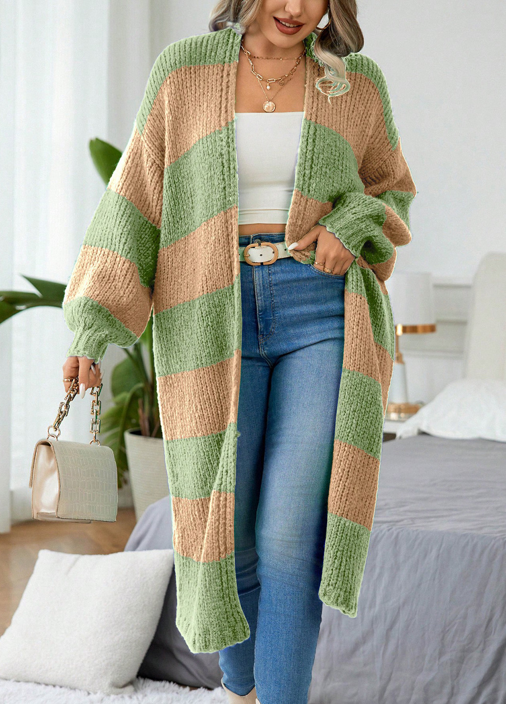 Лаймовый демисезонный кардиган SHEIN