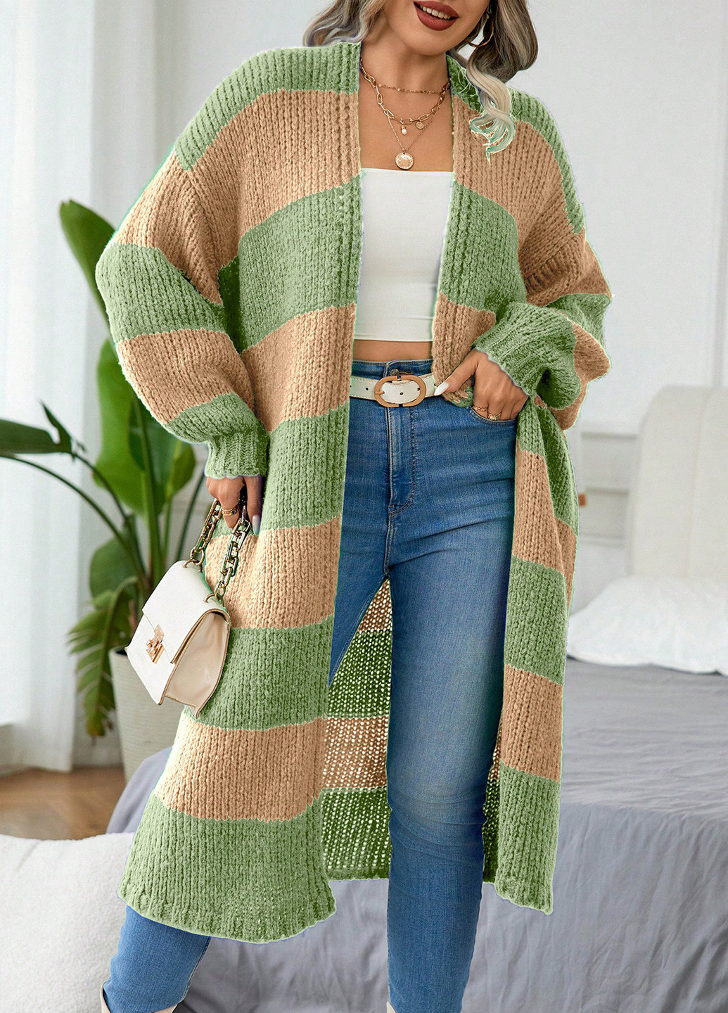 Лаймовый демисезонный кардиган SHEIN