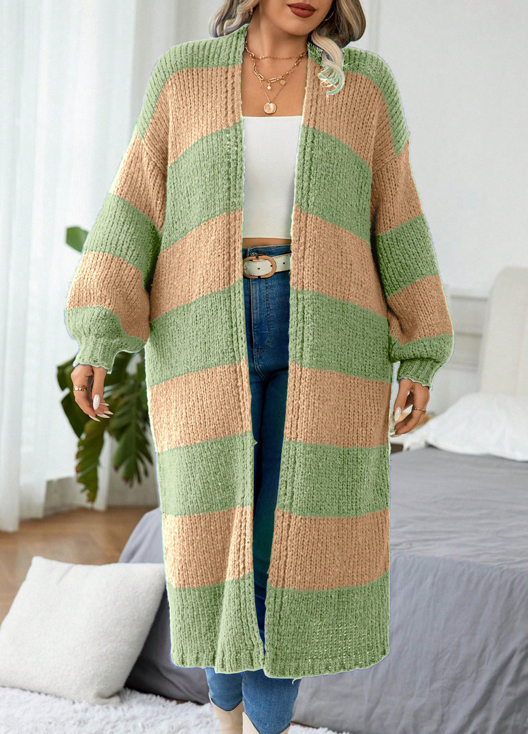 Лаймовый демисезонный кардиган SHEIN