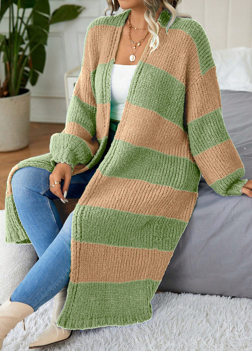 Лаймовый демисезонный кардиган SHEIN