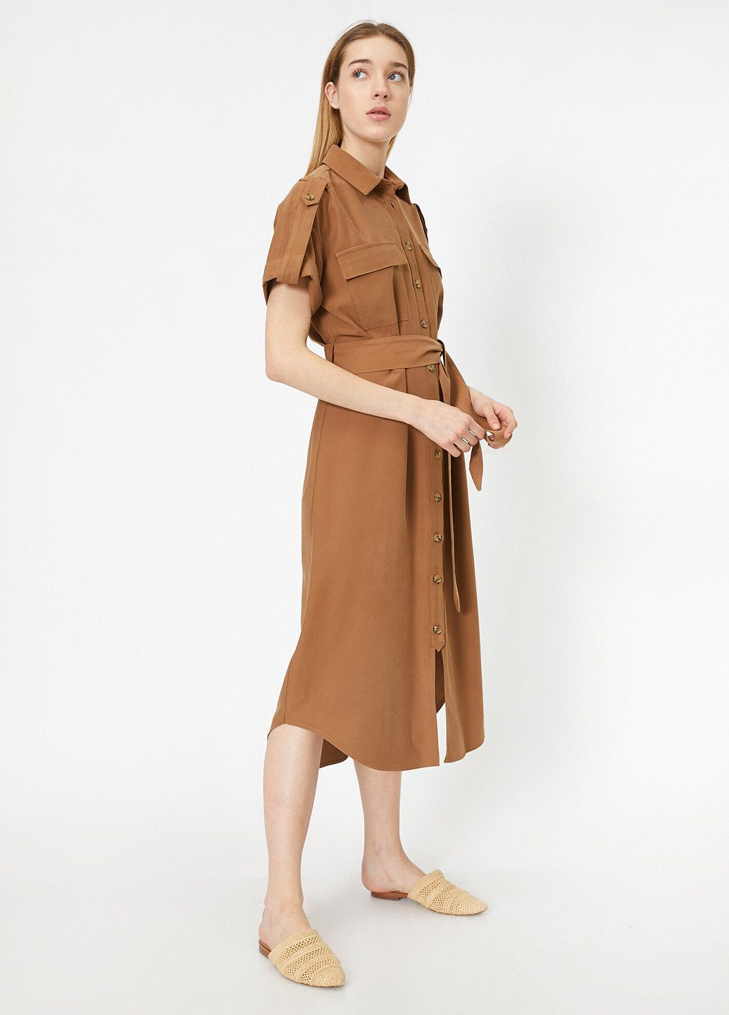 Светло-коричневое кэжуал платье рубашка KOTON