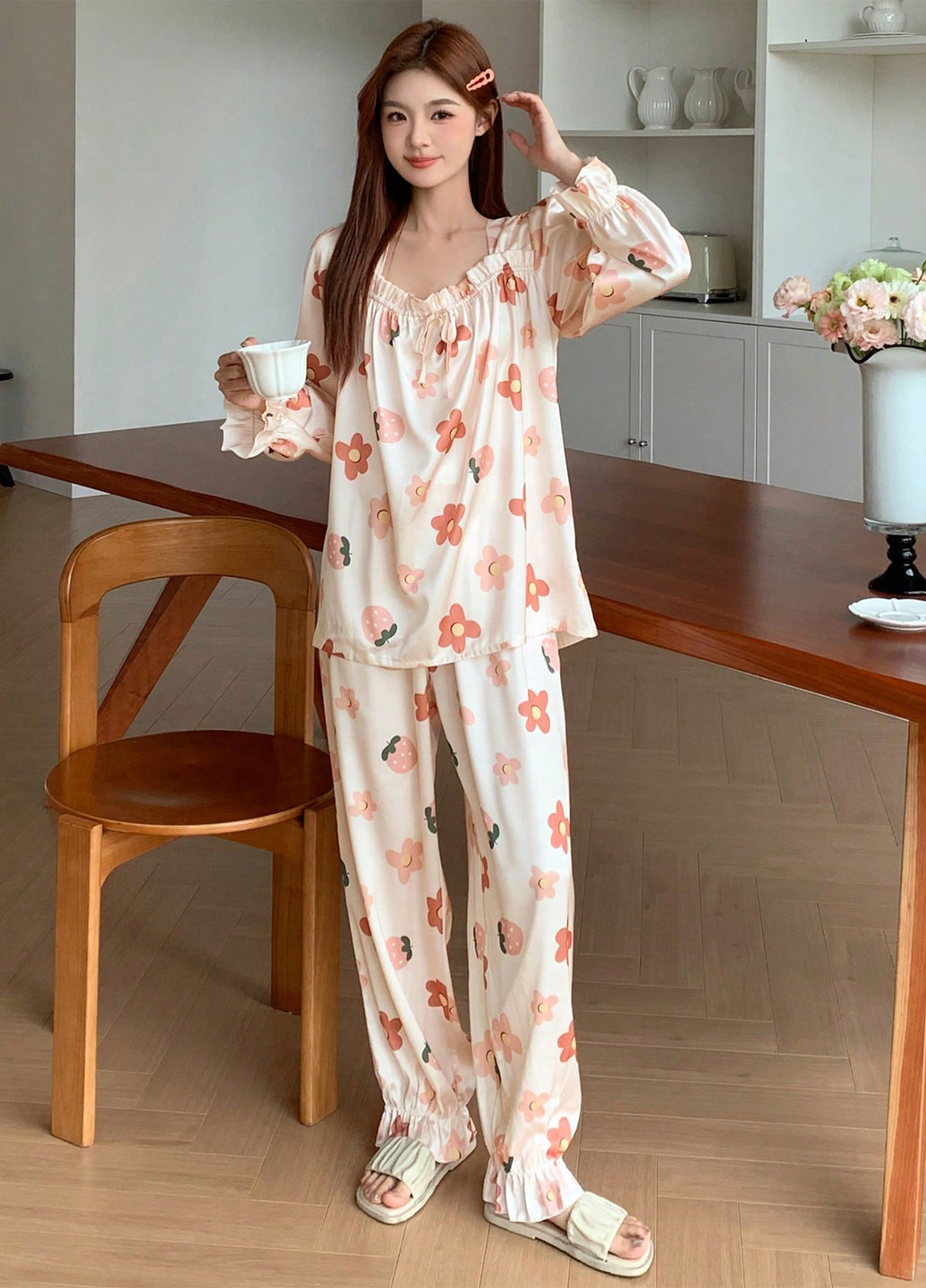 Кремовая всесезон пижама (лонгслив, брюки) лонгслив + брюки SHEIN