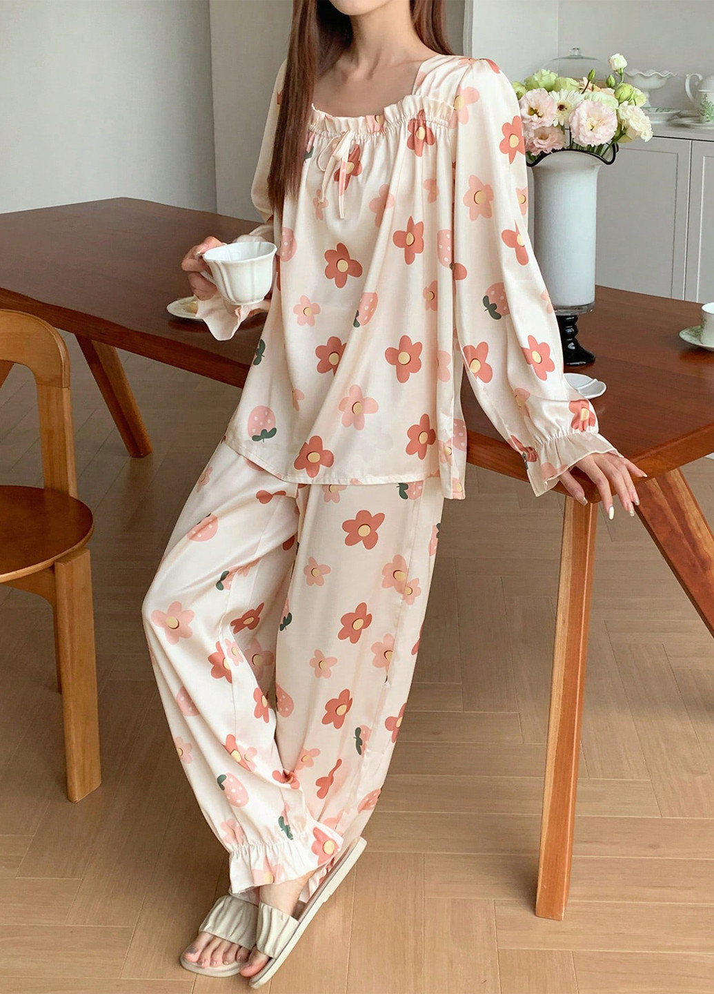 Кремовая всесезон пижама (лонгслив, брюки) лонгслив + брюки SHEIN