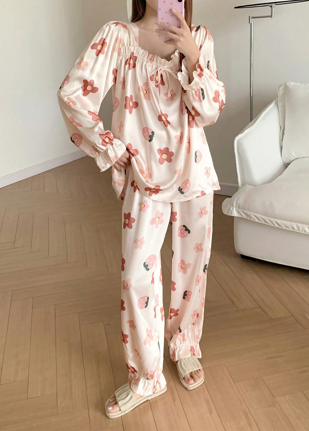 Кремовая всесезон пижама (лонгслив, брюки) лонгслив + брюки SHEIN