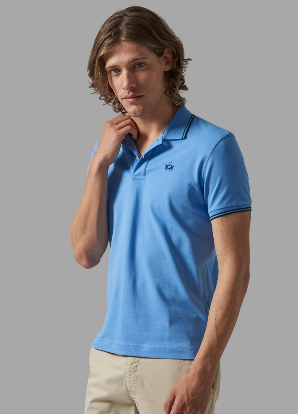 Голубой футболка-поло для мужчин La Martina с логотипом