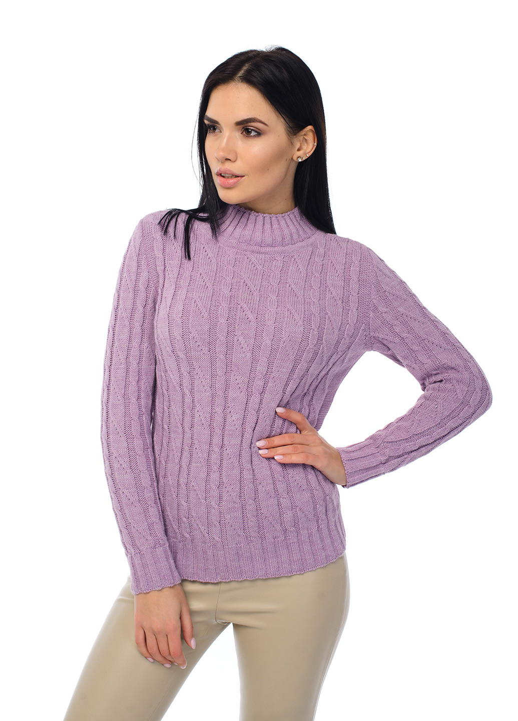 Сиреневый зимний женский мягкий свитер с воротником стойкой SVTR