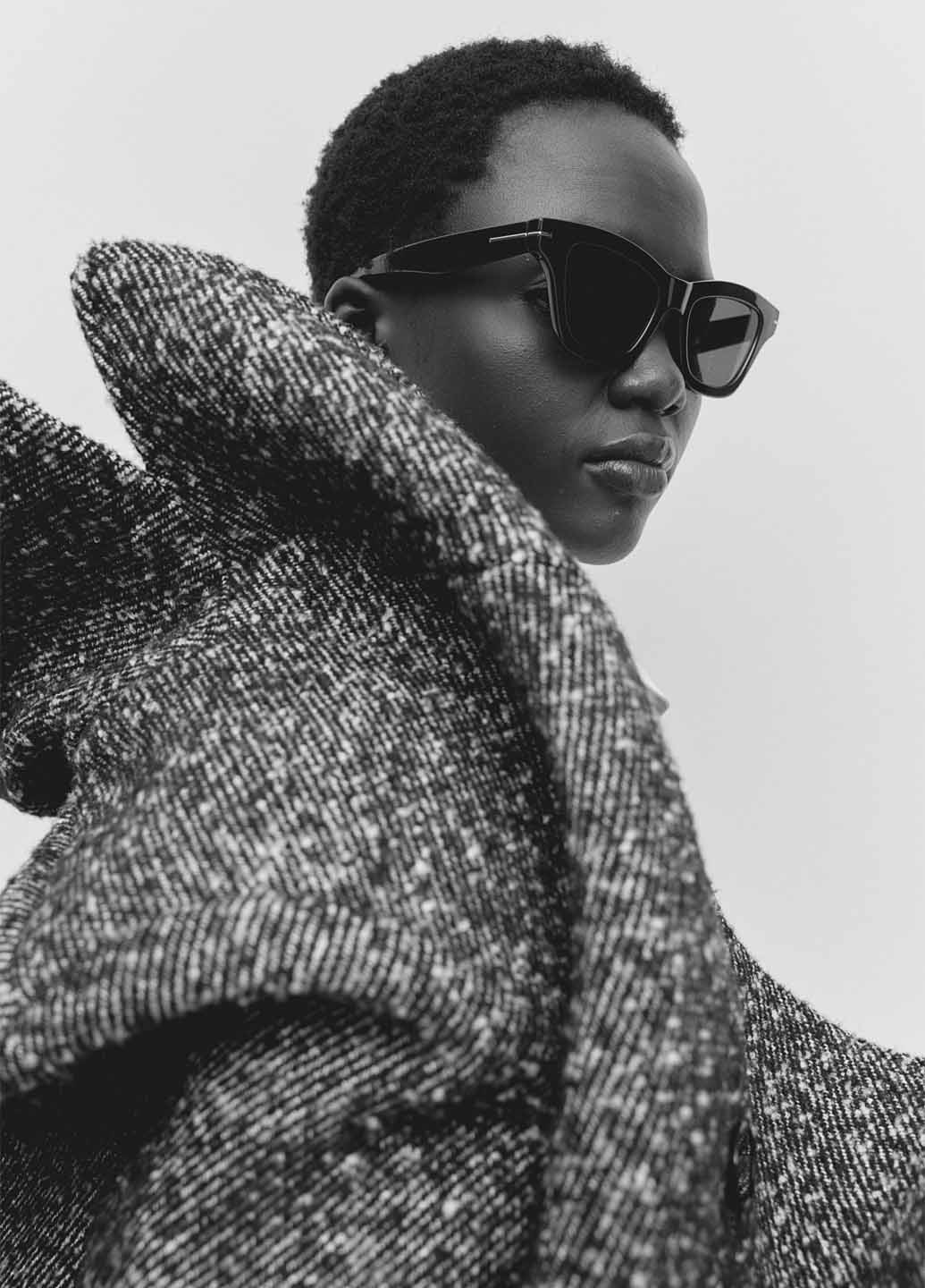 Черно-белое Кэжуал полупальто двубортное H&M меланж