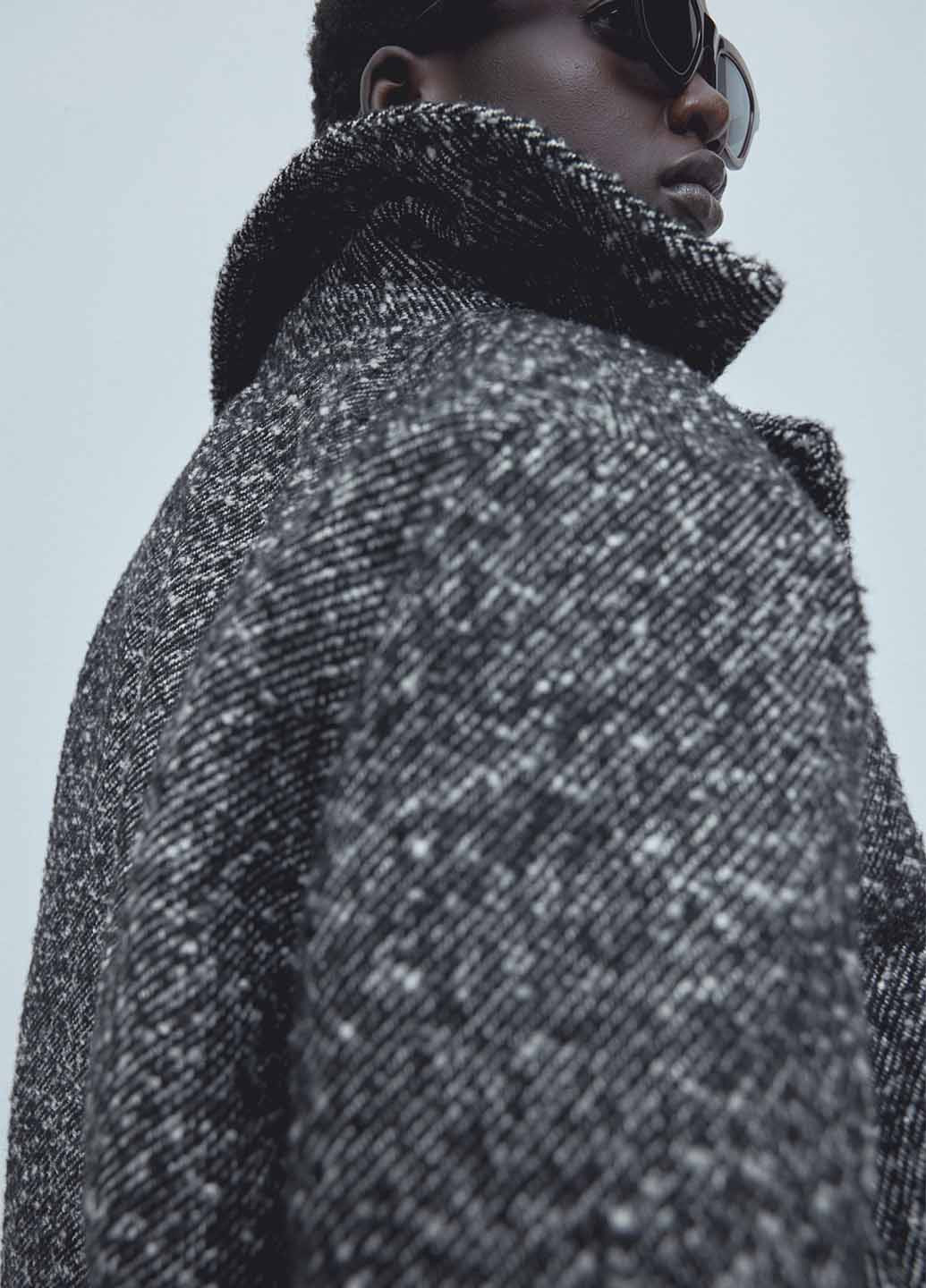 Черно-белое Кэжуал полупальто двубортное H&M меланж