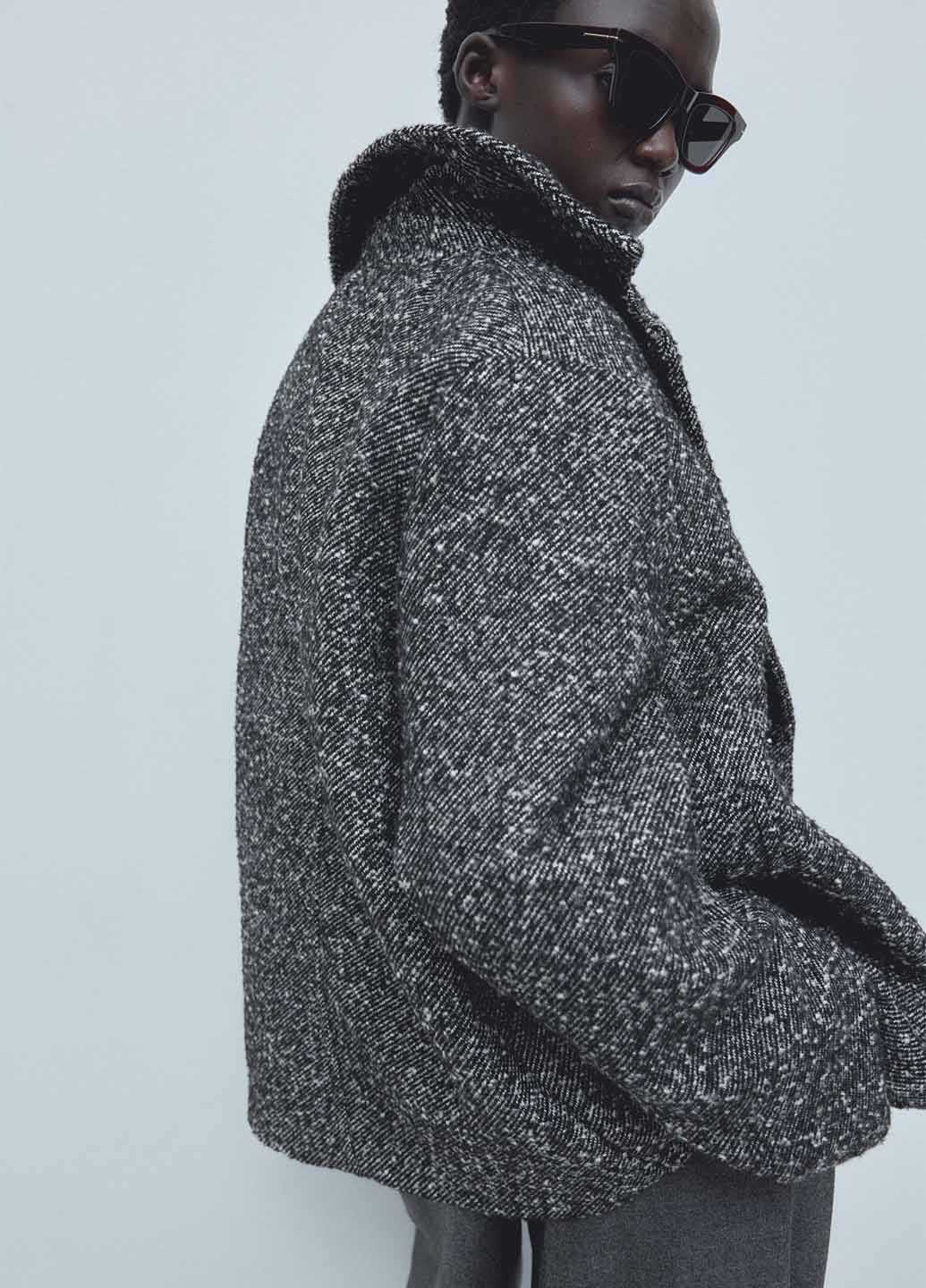 Черно-белое Кэжуал полупальто двубортное H&M меланж