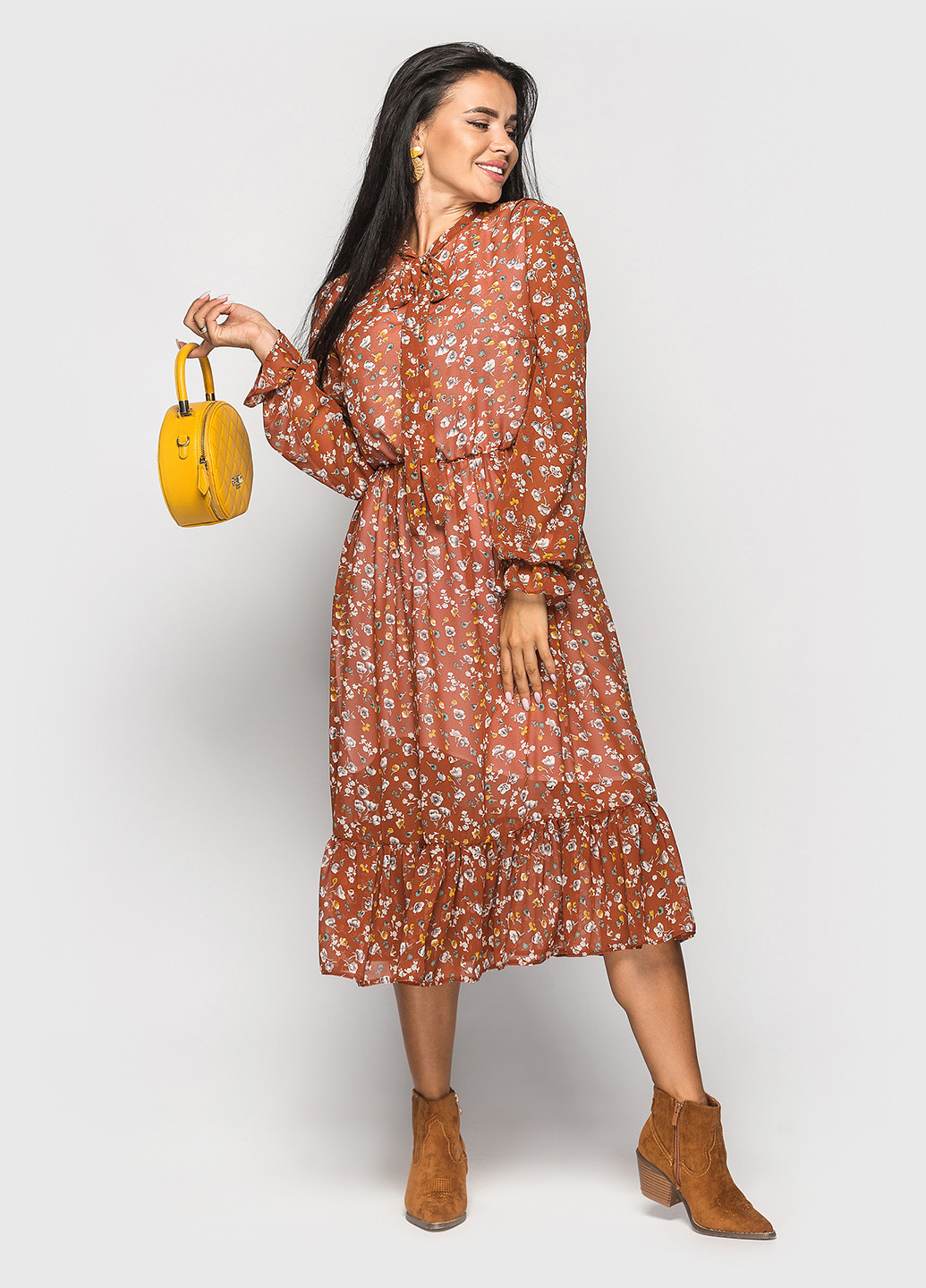 Терракотовое кэжуал платье клеш Larionoff с цветочным принтом