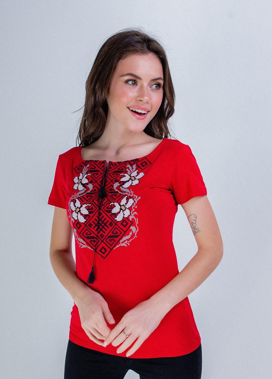 Женская вышитая футболка Лилея красная Melanika (250206164)