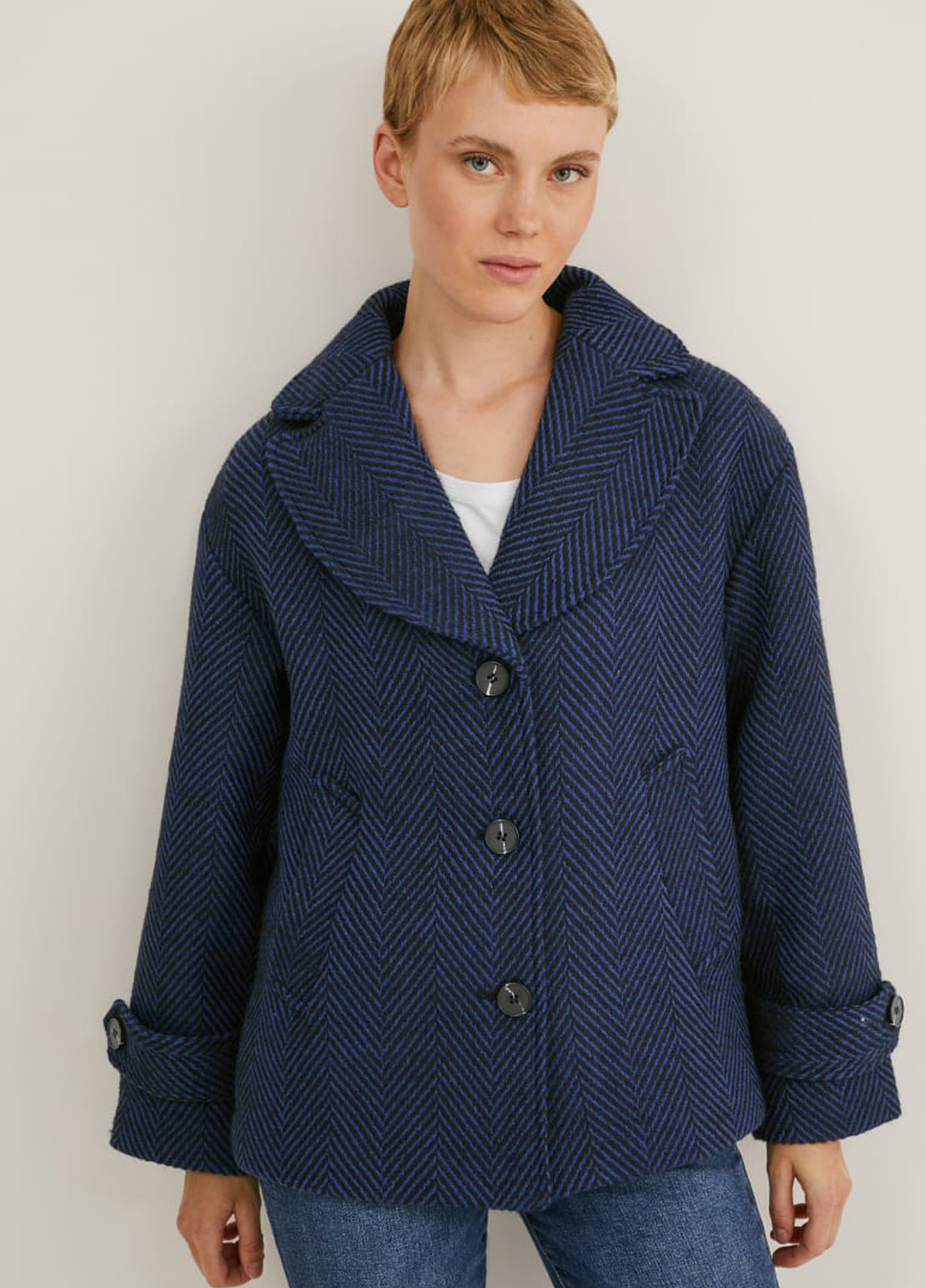 Синє Кежуал напівпальто однобортне C&A геометричне