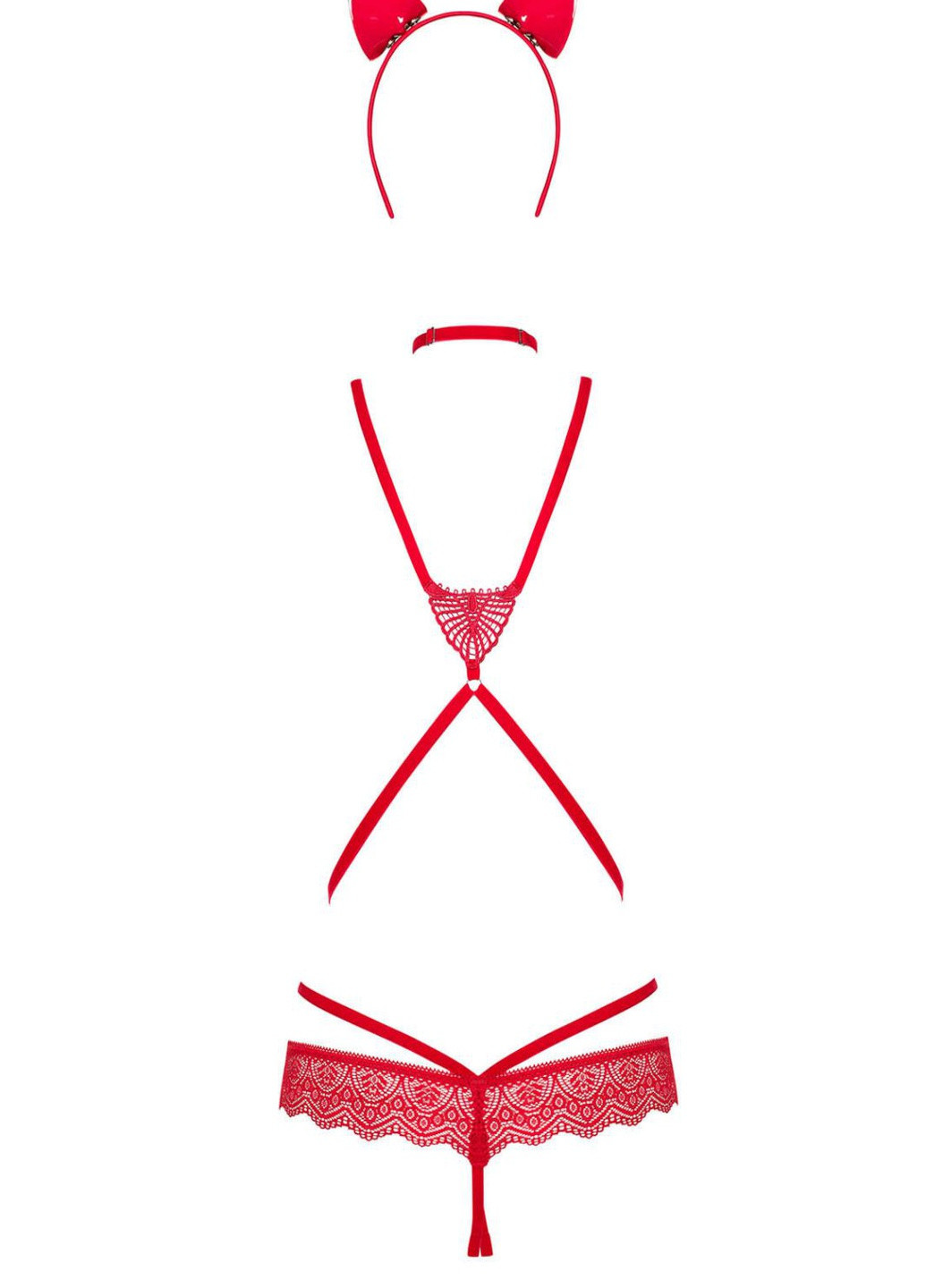 Еротичний ігровий костюм (боді, чокер, рожки, наклейки для груди) Obsessive (254262124)