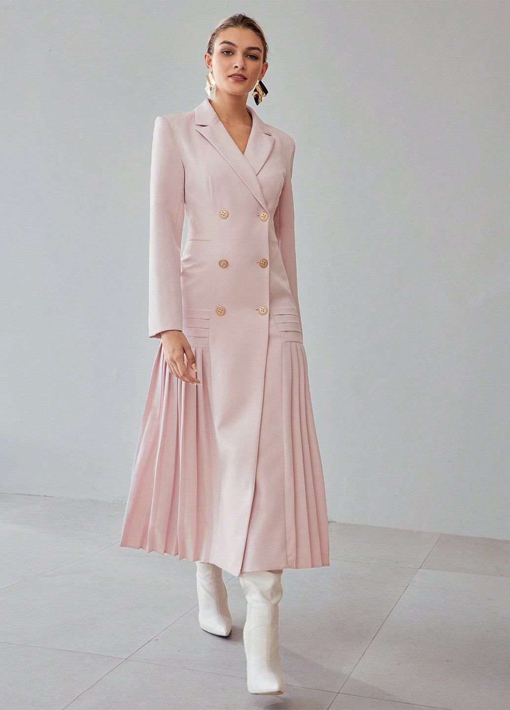 Светло-розовое кэжуал платье платье-жакет, плиссированное SHEIN однотонное