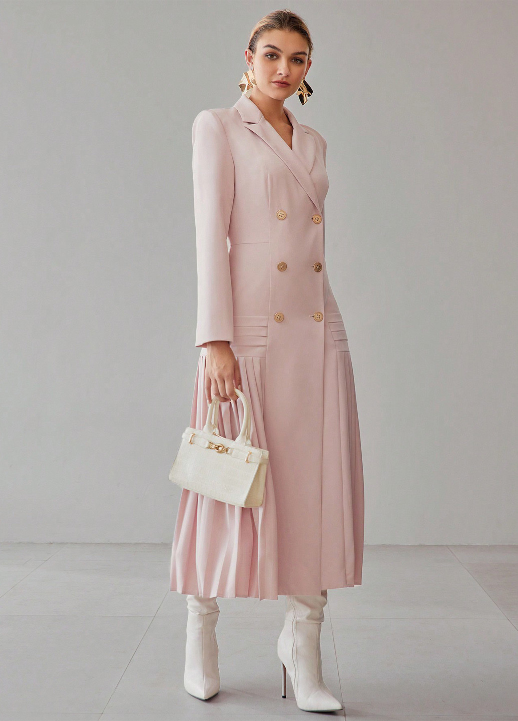 Светло-розовое кэжуал платье платье-жакет, плиссированное SHEIN однотонное