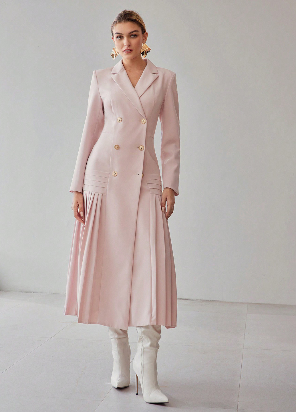 Светло-розовое кэжуал платье платье-жакет, плиссированное SHEIN однотонное